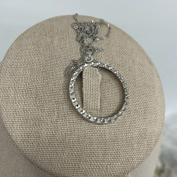 14K White Gold Necklace with Textured Circle Pendant, 18 Inches - Picture 5 of 14